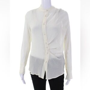 BITE Womens White A-Symmetrical Button Front Long Sleeve Sheer Blouse Size 4